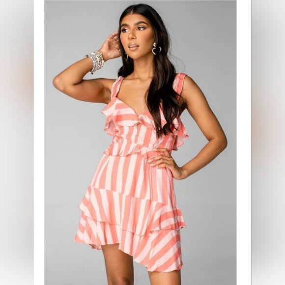 Buddy Love Julia Ruffled Striped Mini Dress Size L - Picture 1 of 9